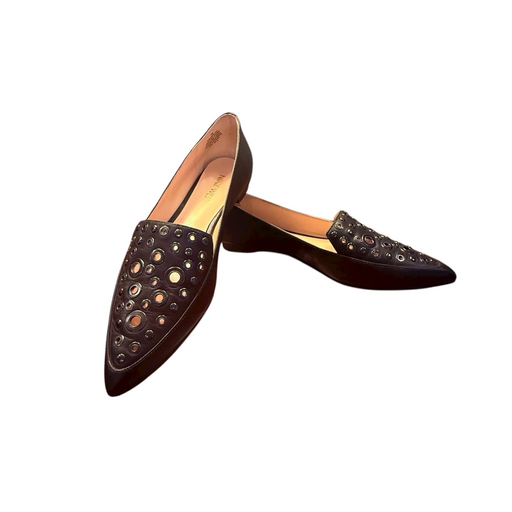 Nine West Black Leather Loafers with Cutout Detail Size 7